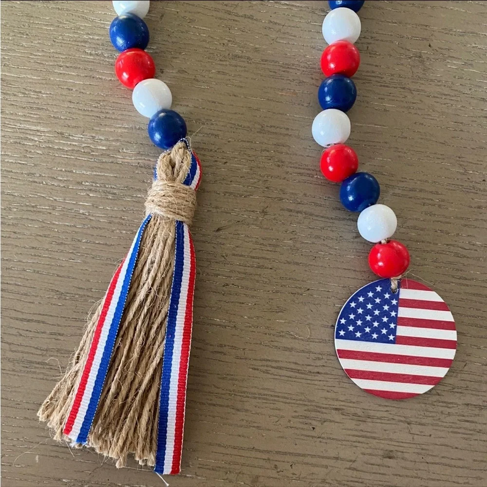 1pc 4TH Of July Decorations, Wooden Patriotic Bead Garland Decor